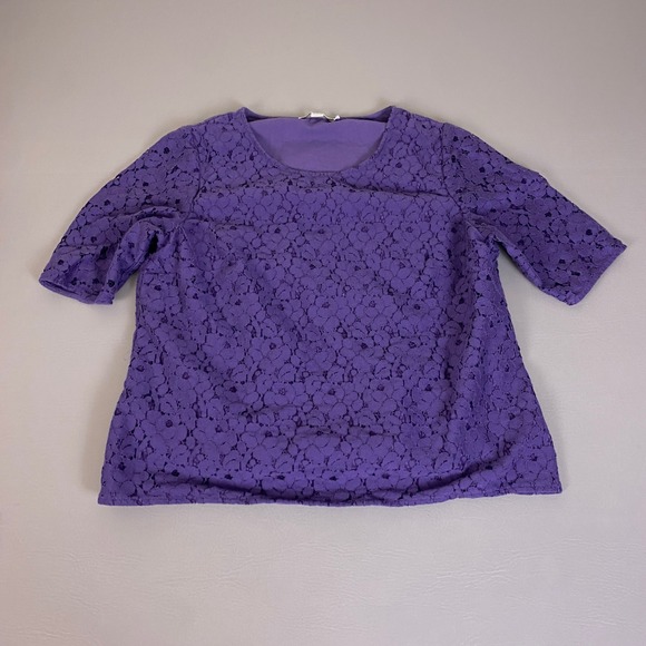 Boden Tops - Boden Lace Blouse Top US 14 Purple Floral Lace Short Sleeve Scoop Neck Lined